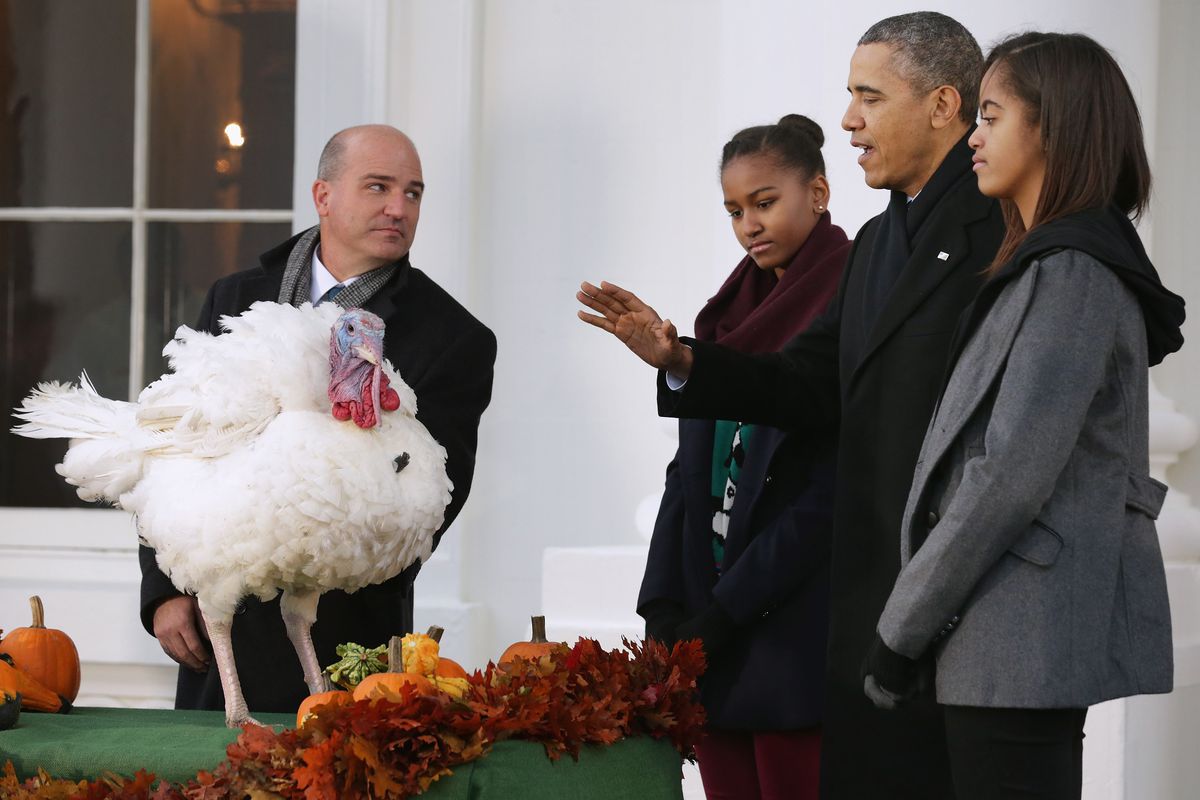 The most powerful man in the world, pardoning Popcorn the Turkey