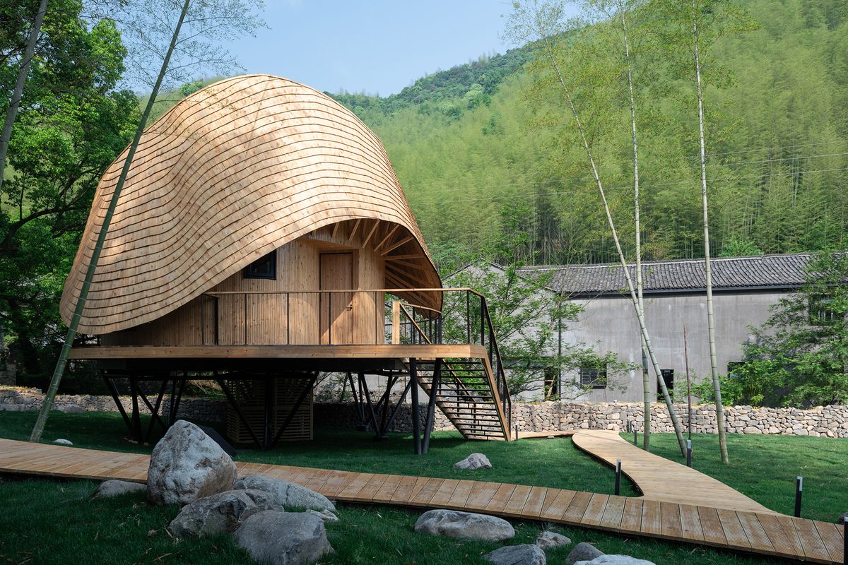 Bamboo house with raised deck