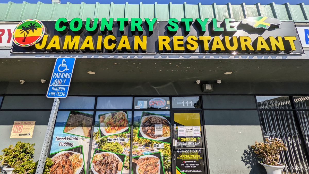Storefront of Country Style Jamaican Restaurant in Inglewood.