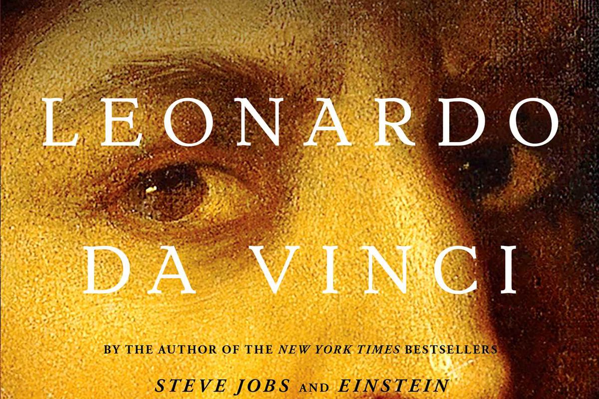 The cover of the Walter Isaacson biography of Leonardo da Vinci, featuring da Vinci’s self-portrait