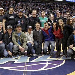 2010 Winter Olympians pose for a photograph at the Utah-Portland game at EnergySolutions Arena Wednesday.
