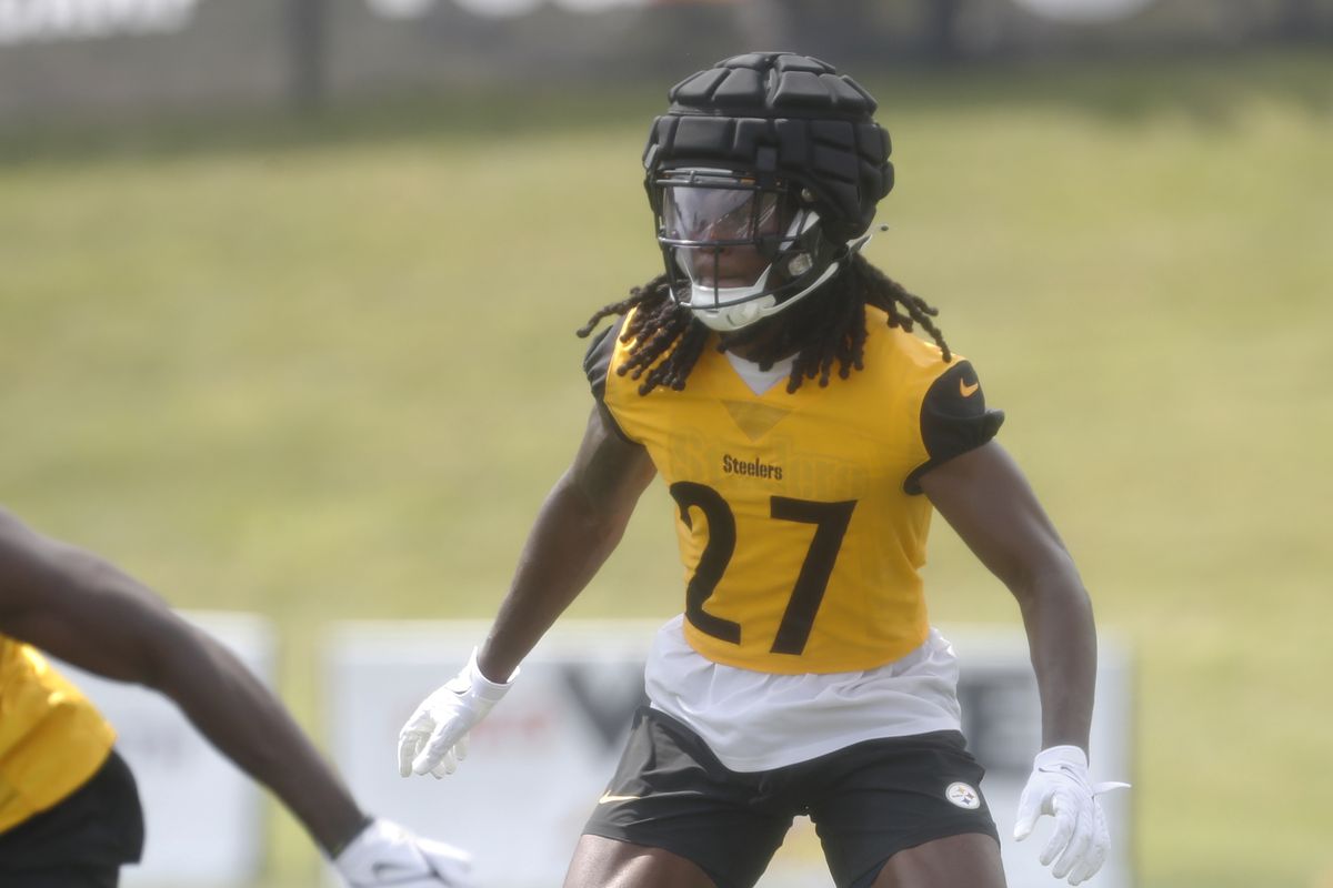 Pittsburgh Steelers cornerback Cory Trice (27) participates in drills during training camp at Saint Vincent College. Mandatory Credit: Charles LeClaire