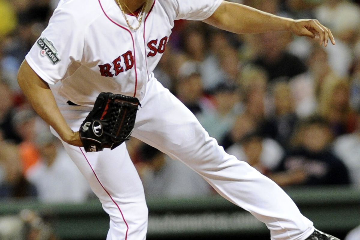 Boston, MA, USA; Boston Red Sox pitcher Franklin Morales (46) pitches during the seventh inning against the Toronto Blue Jays at Fenway Park. Mandatory Credit: Bob DeChiara-US PRESSWIRE