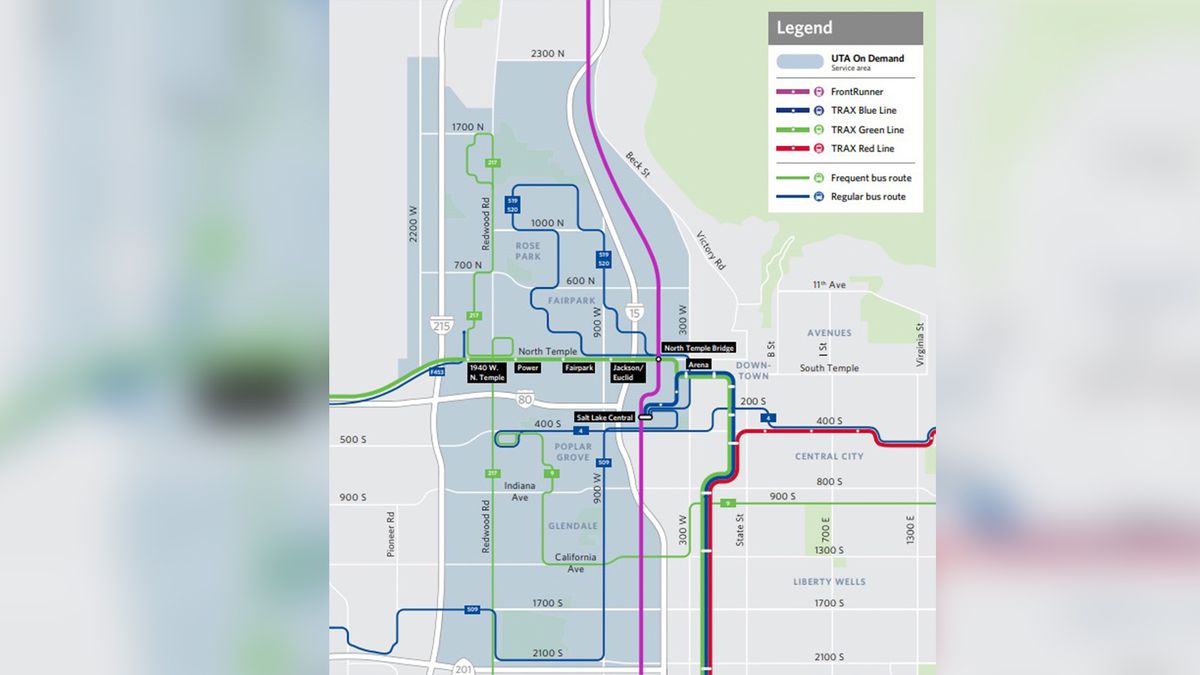 The map of the UTA on Demand service area within Salt Lake City's west side.