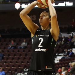 The New York Liberty take on the Dallas Wings in a WNBA preseason game at Mohegan Sun Arena in Uncasville, CT on May 7, 2018.