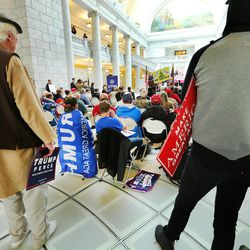 Supporters of Donald J. Trump attend a rally for the GOP presidential candidate at the Capitol rotunda in Salt Lake City on Tuesday, Nov. 1, 2016.