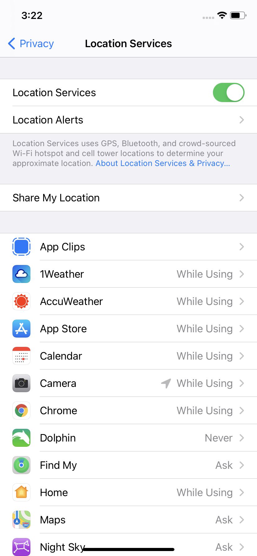 You can also toggle off Location Services