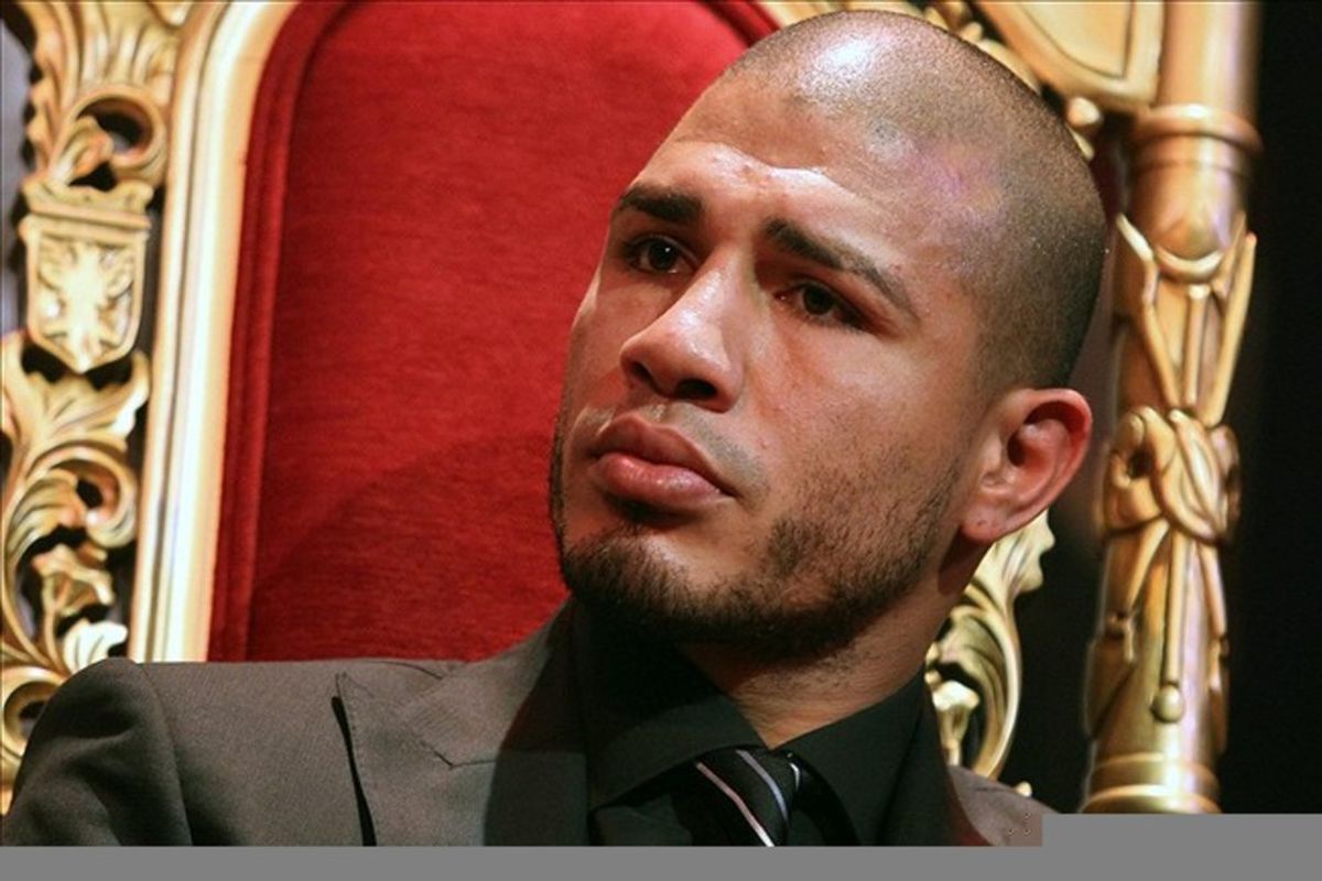 Miguel Cotto has kept it short at the press stops in New York and Los Angeles. (Photo by Ed Mulholland-US PRESSWIRE)