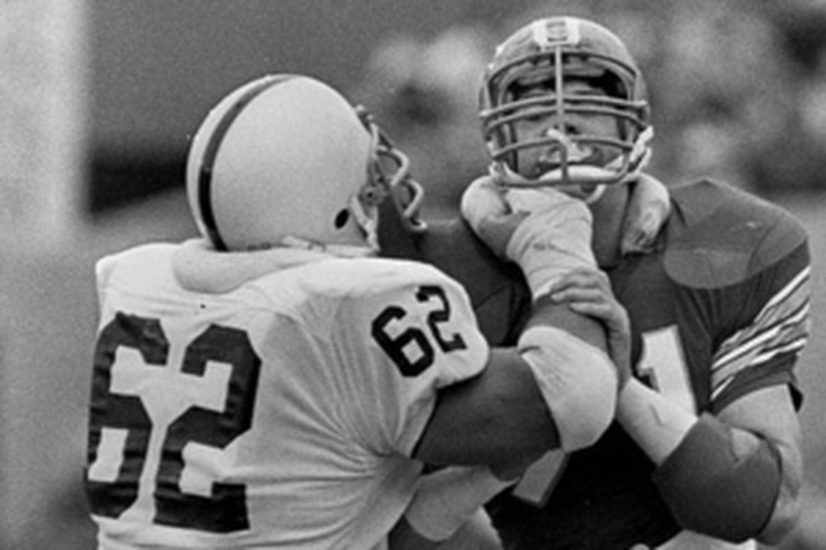 Sean Farrell's thumb in Bill Maas' throat.  Penn State vs. Pitt glory days