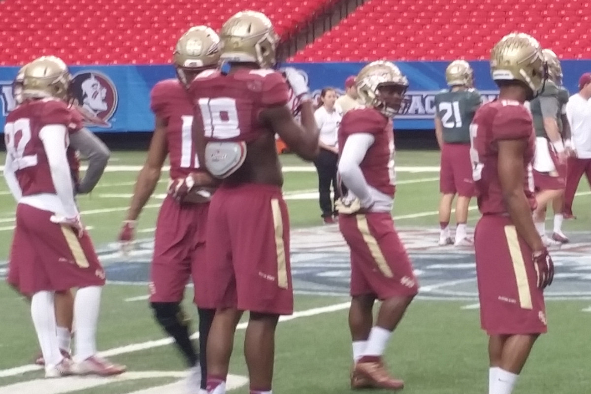 Florida State players practicing in Georgia Dome