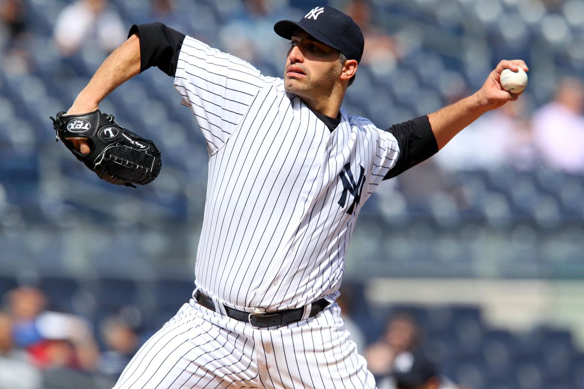 September 19, 2012; Bronx, NY, USA; New York Yankees pitcher Andy Pettitte (46) throws a pitch during the first inning of a game against the Toronto Blue Jays at Yankee Stadium. Brad Penner-US PRESSWIRE