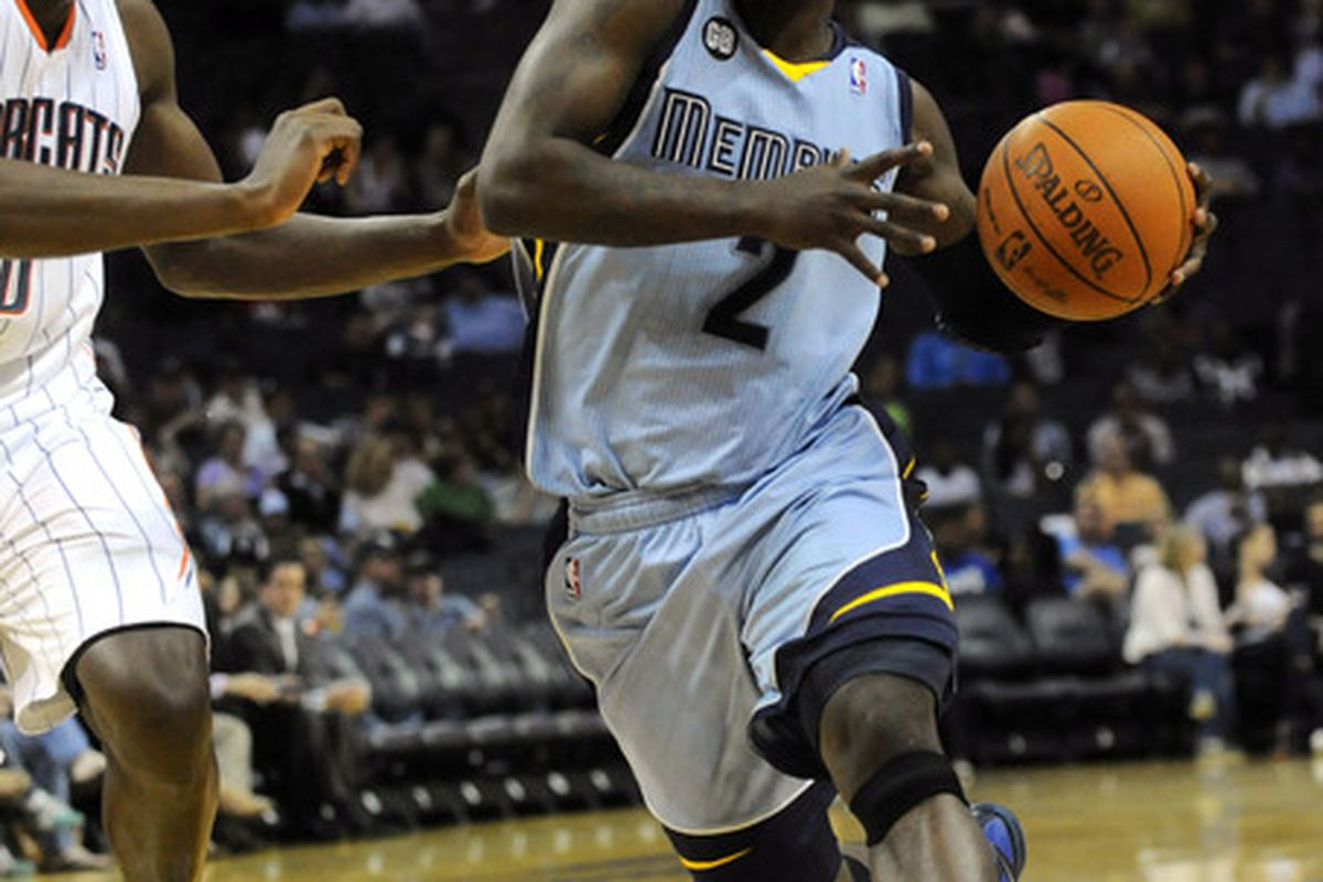 April 20, 2012; Charlotte, NC, USA; Memphis Grizzlies guard Josh Selby (2) drives to the basket during the game against the Charlotte Bobcats at Time Warner Cable Arena. Mandatory Credit: Sam Sharpe-US PRESSWIRE