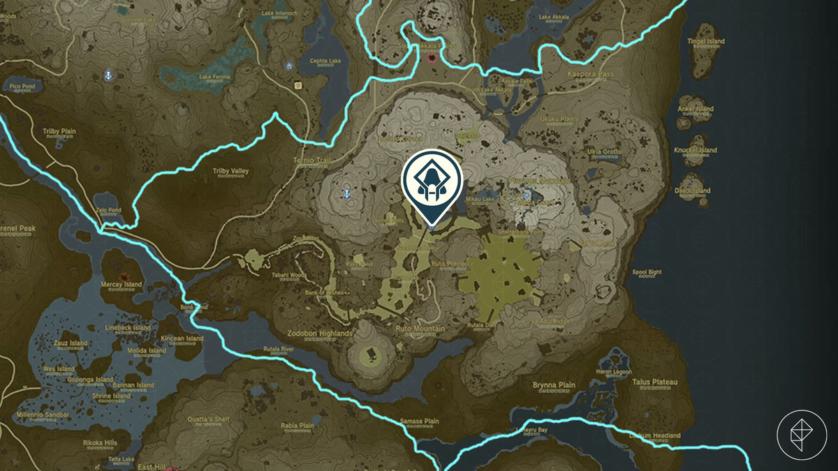 The Legend of Zelda: Tears of the Kingdom map showing the location of Mogawak Shrine 