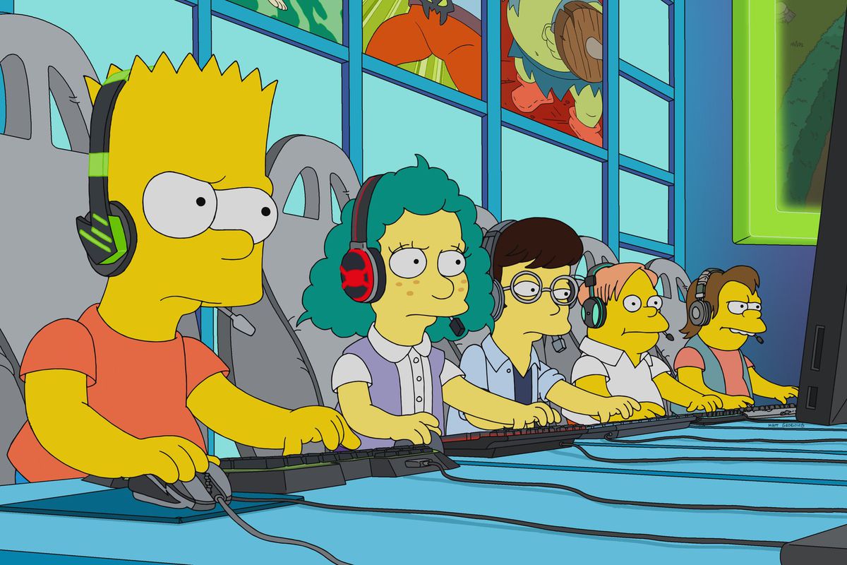 Bart Simpsons plays a video game in a still from The Simpsons’ season 30 episode ‘E My Sports’