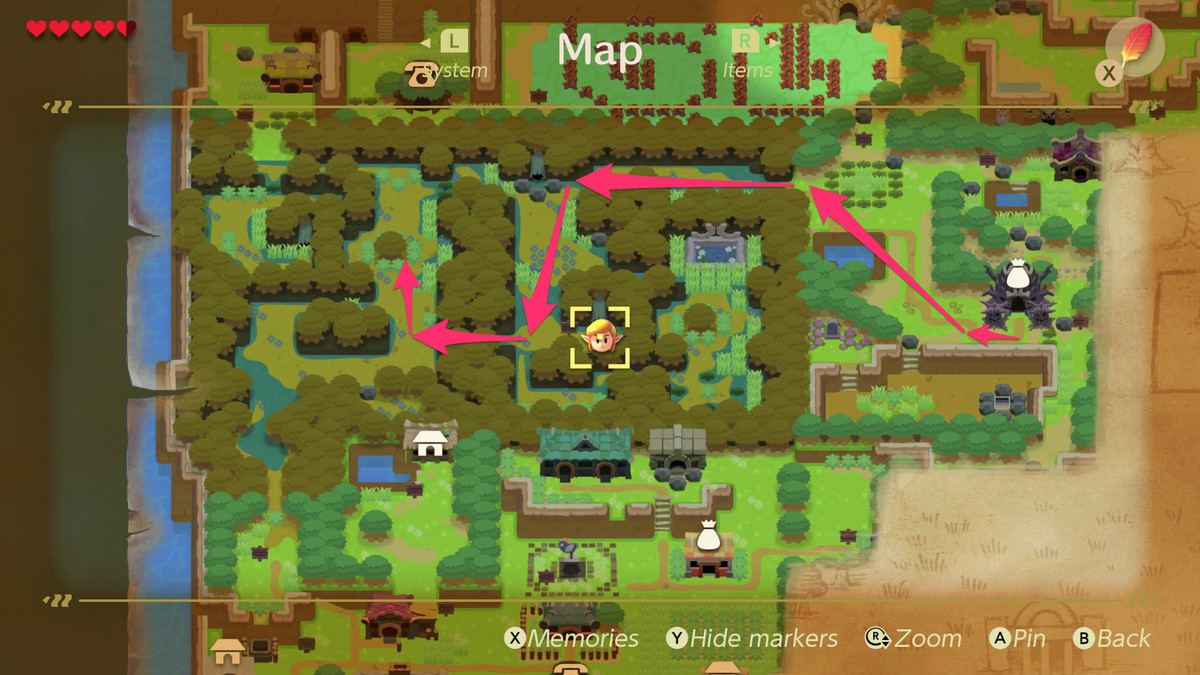 Link’s Awakening Mysterious Forest path to the raccoon