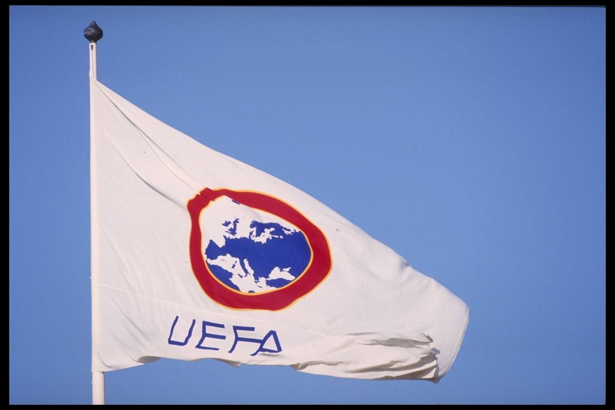 1990:  The flag of the U.E.F.A nations.