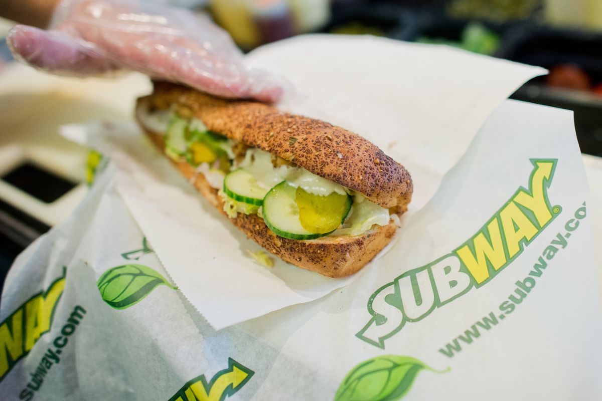 Subway sandwich being made