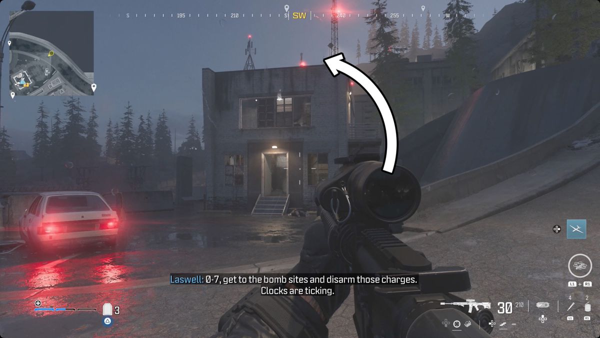 Call of Duty: Modern Warfare 3 screenshot with the Silenced EBR-14 location marked.