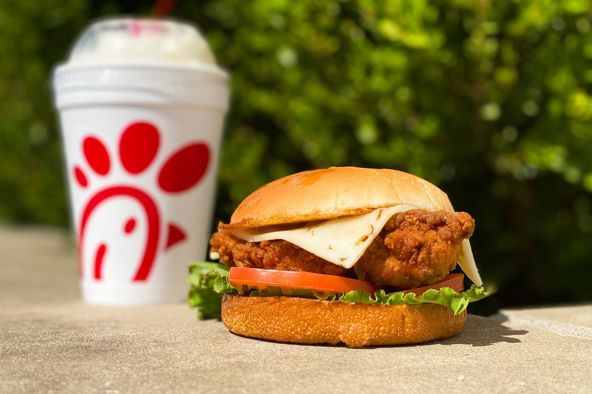 spicy deluxe chicken sandwich and a shake