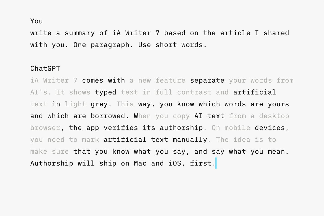 iA Writer can now track what you or ChatGPT wrote