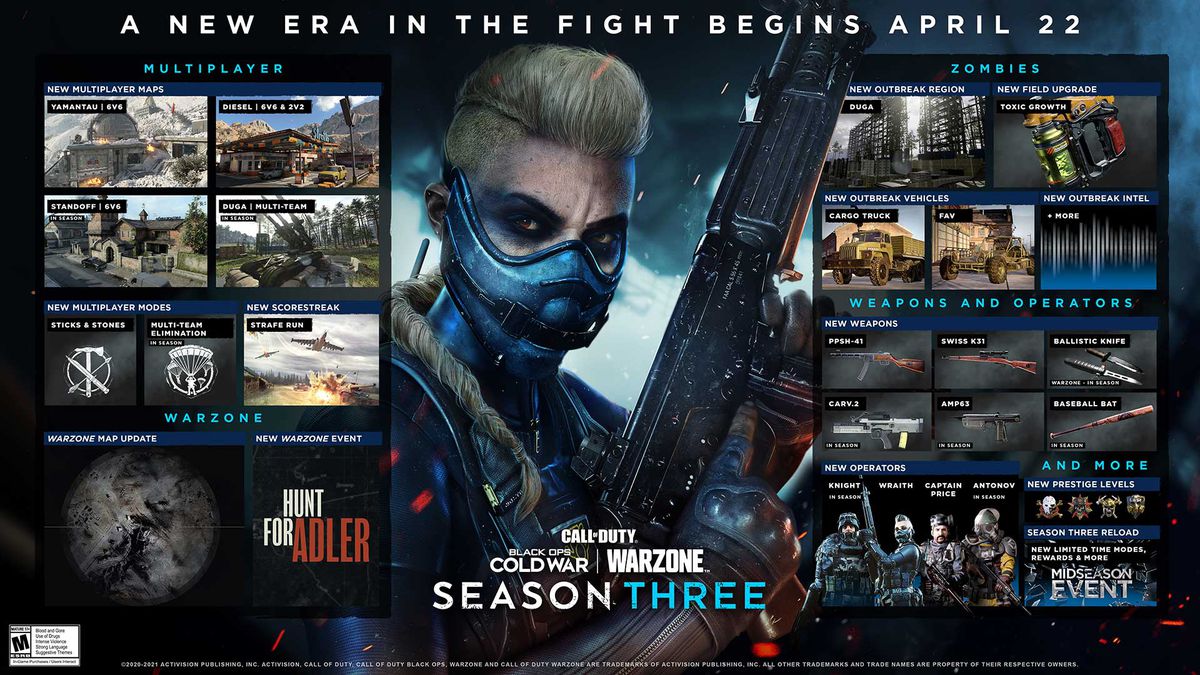 The content plan roadmap for Call of Duty: Black Ops Cold War and Warzone season 3 