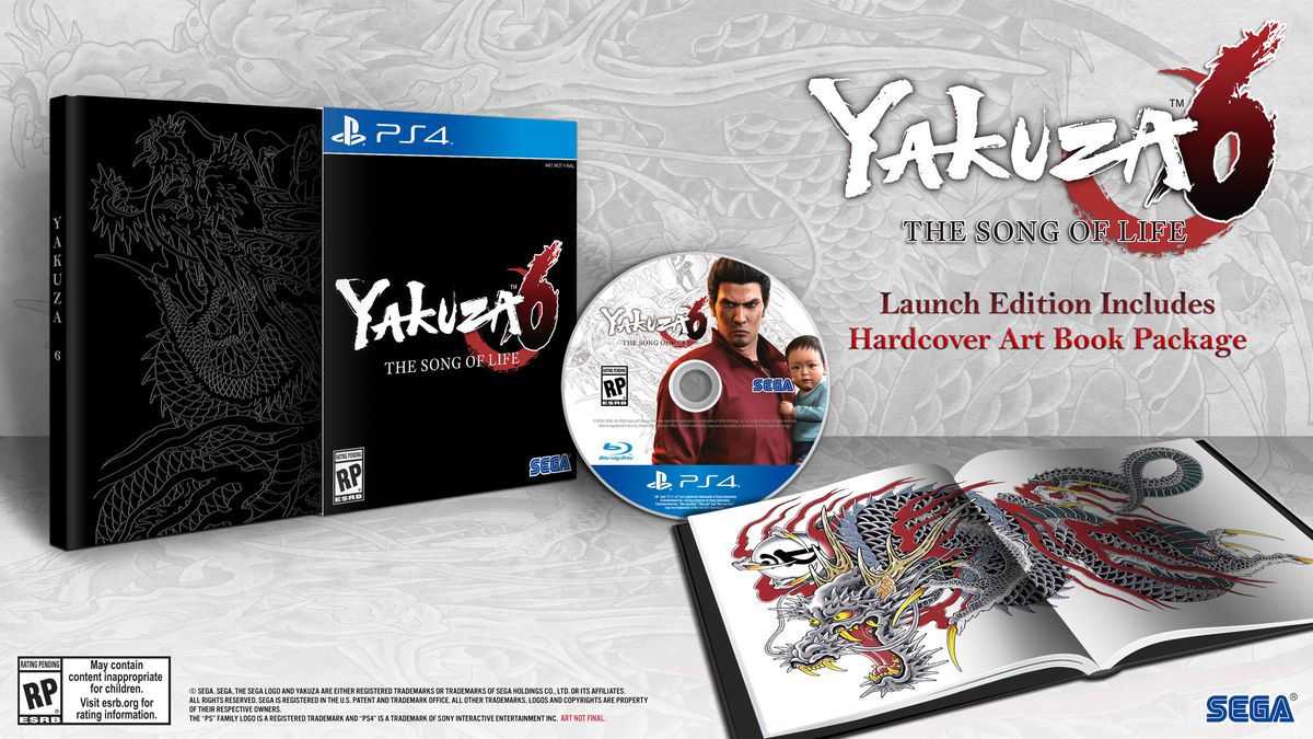 Yakuza 6 launch edition with hardcover art book showcasing an elaborate dragon