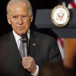 Vice President Joe Biden speaks at the Warren B. Rudman Center for Justice, Leadership and Public Policy at the University of New Hampshire School of Law Wednesday, Feb. 25, 2015, in Concord, N.H.