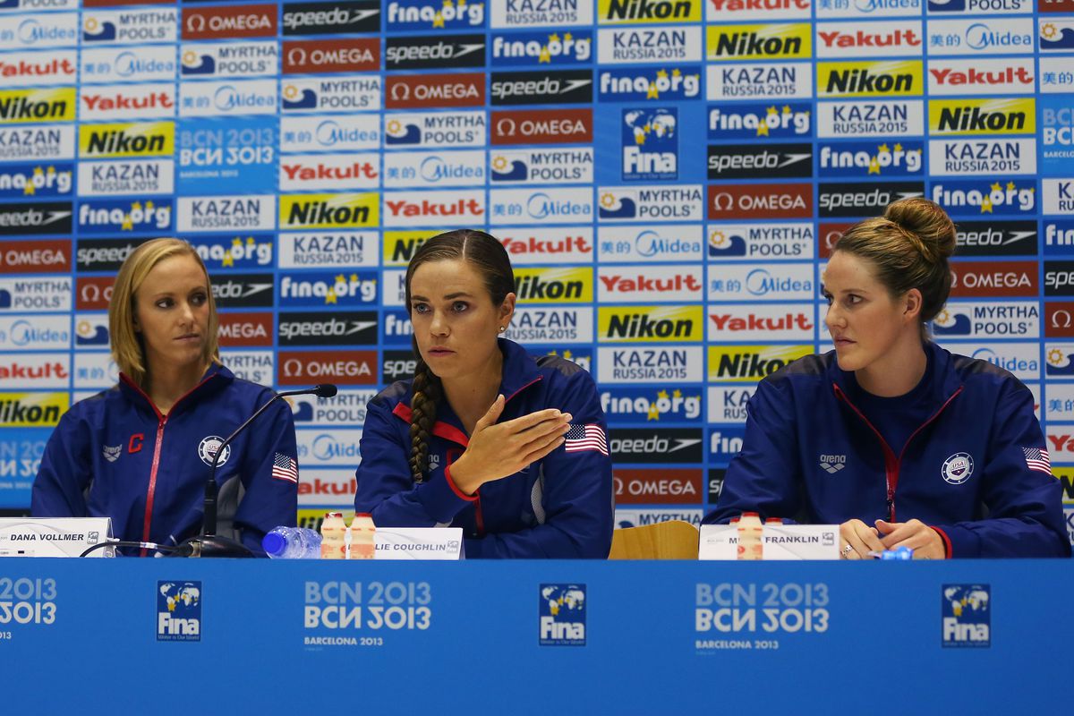 Cal Bears Dana Vollmer, Natalie Coughlin, and Missy Franklin are ready for the swimming part of the 2013 World Championships to start today