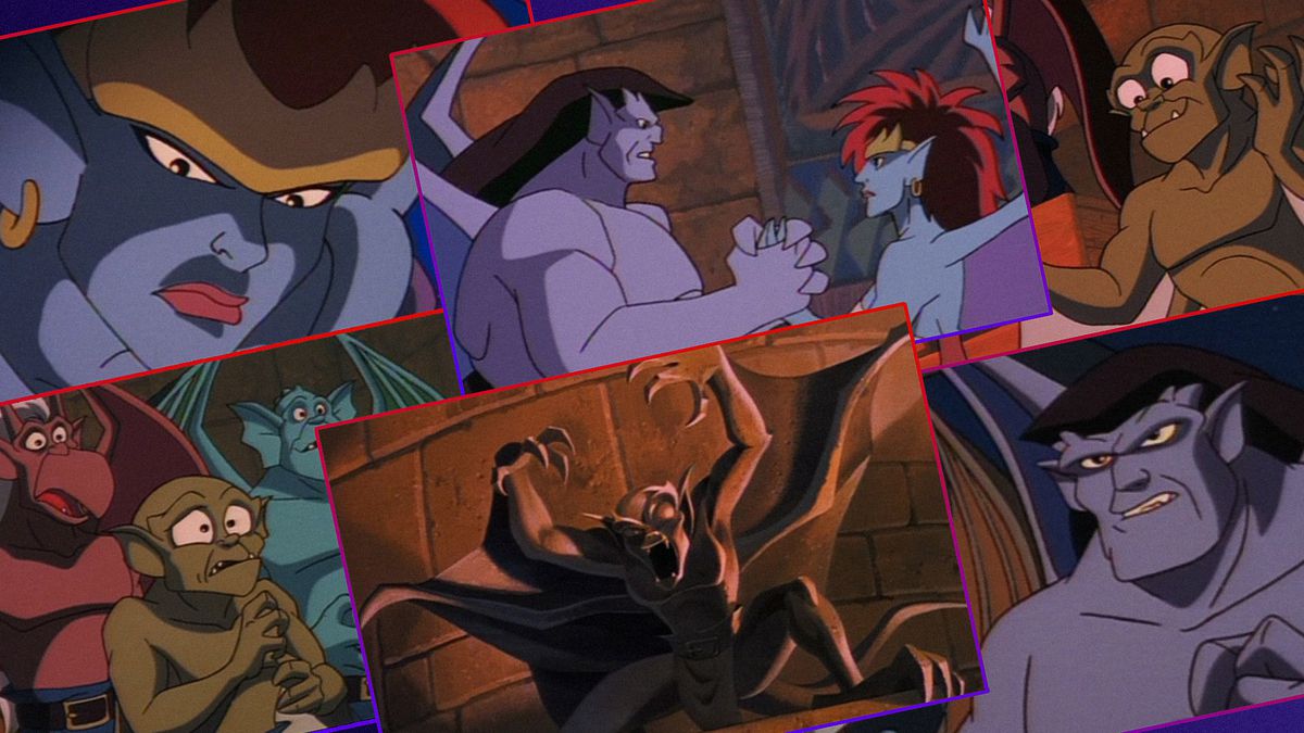 Graphic grid with six images from the 90’s TV series “Gargoyles”