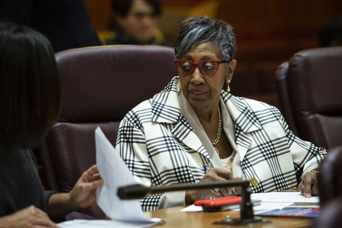 Ald. Carrie Austin (34th) at a Chicago City Council meeting in 2019.