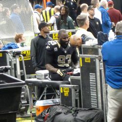 Junior Galette being tended by trainers. 