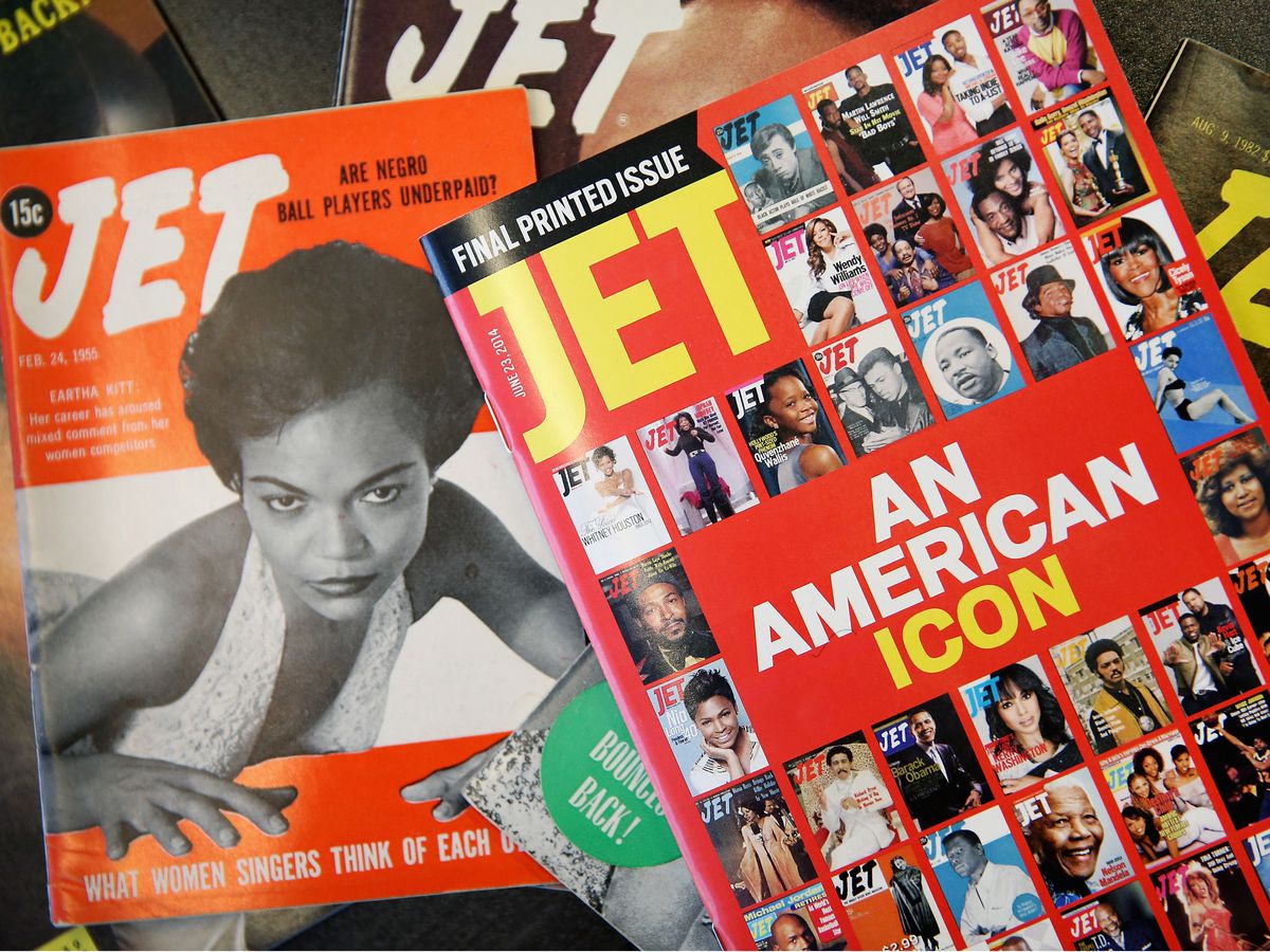 The final print edition of JET magazine on June 9, 2014 with a cover declaring it “An American Icon” is displayed with vintage copies of the magazine at the offices of Johnson Publishing Company, which publishes the magazine in Chicago. | File photo illus