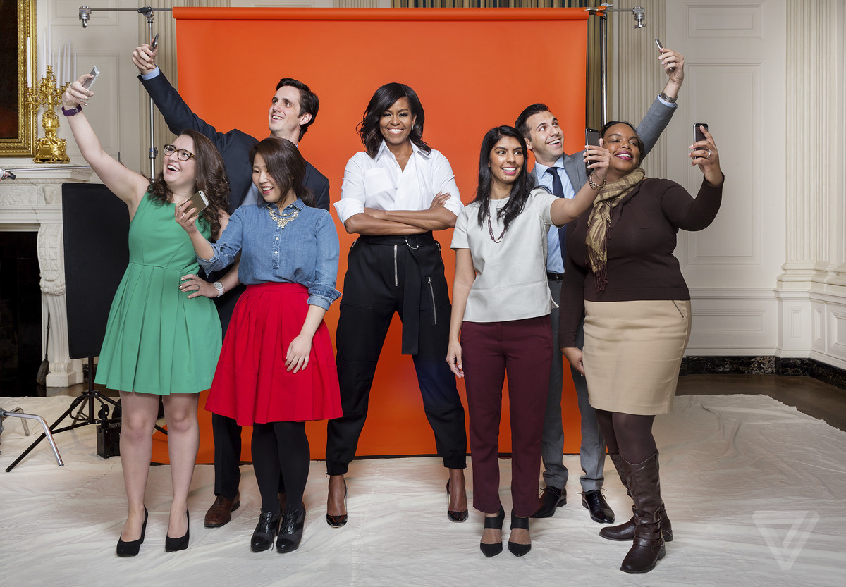 Portrait of Michelle Obama on orange background
