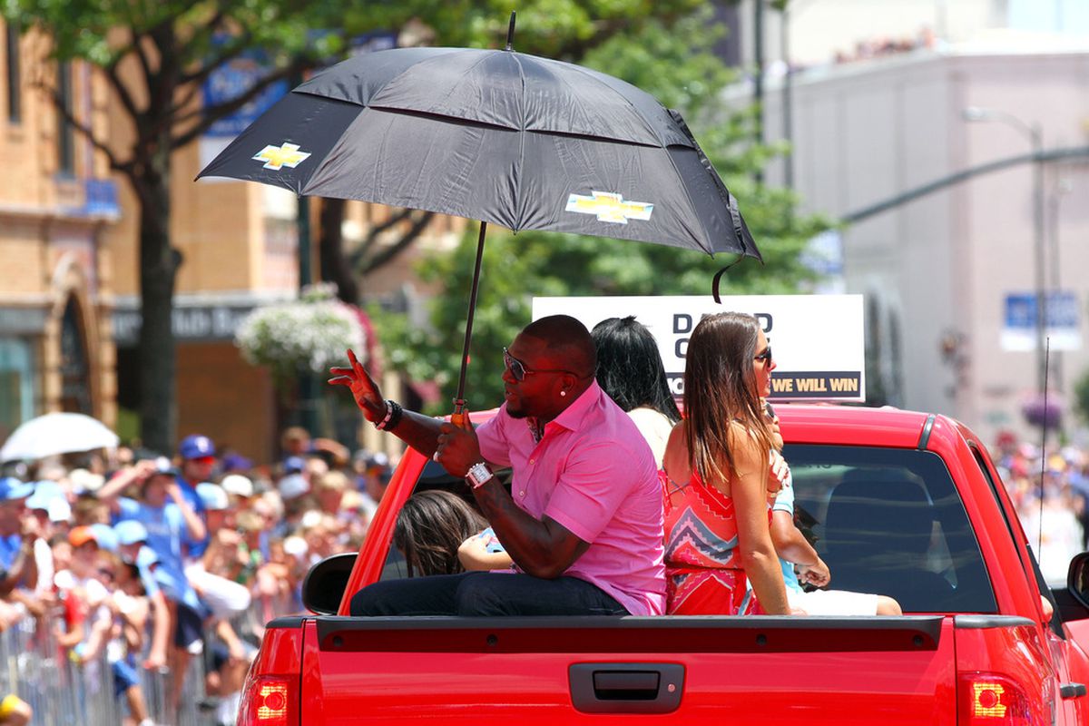 KANSAS CITY, MO: American League All-Star David Ortiz #34 of the Boston Red Sox waves to the fans during the All-Star Game Red Carpet Show in Kansas City, Missouri.  (Photo by Dilip Vishwanat/Getty Images)