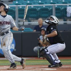 The UConn Huskies take on the Washington Huskies in the sixth game of the Conway Regional during the 2018 NCAA Baseball Tournament at Springs Brook Stadium in Conway, SC on June 3, 2018.