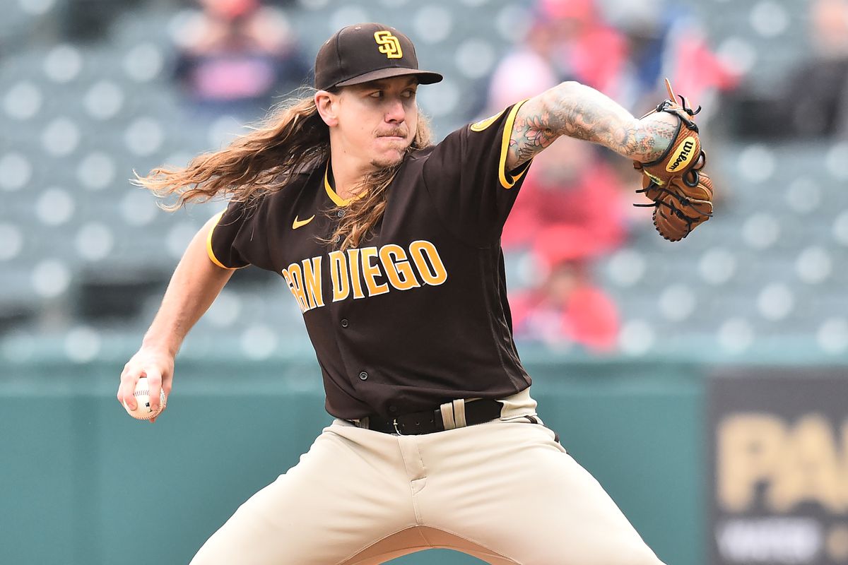 San Diego Padres starting pitcher Mike Clevinger (52) throws a pitch during the first inning against the Cleveland Guardians at Progressive Field.