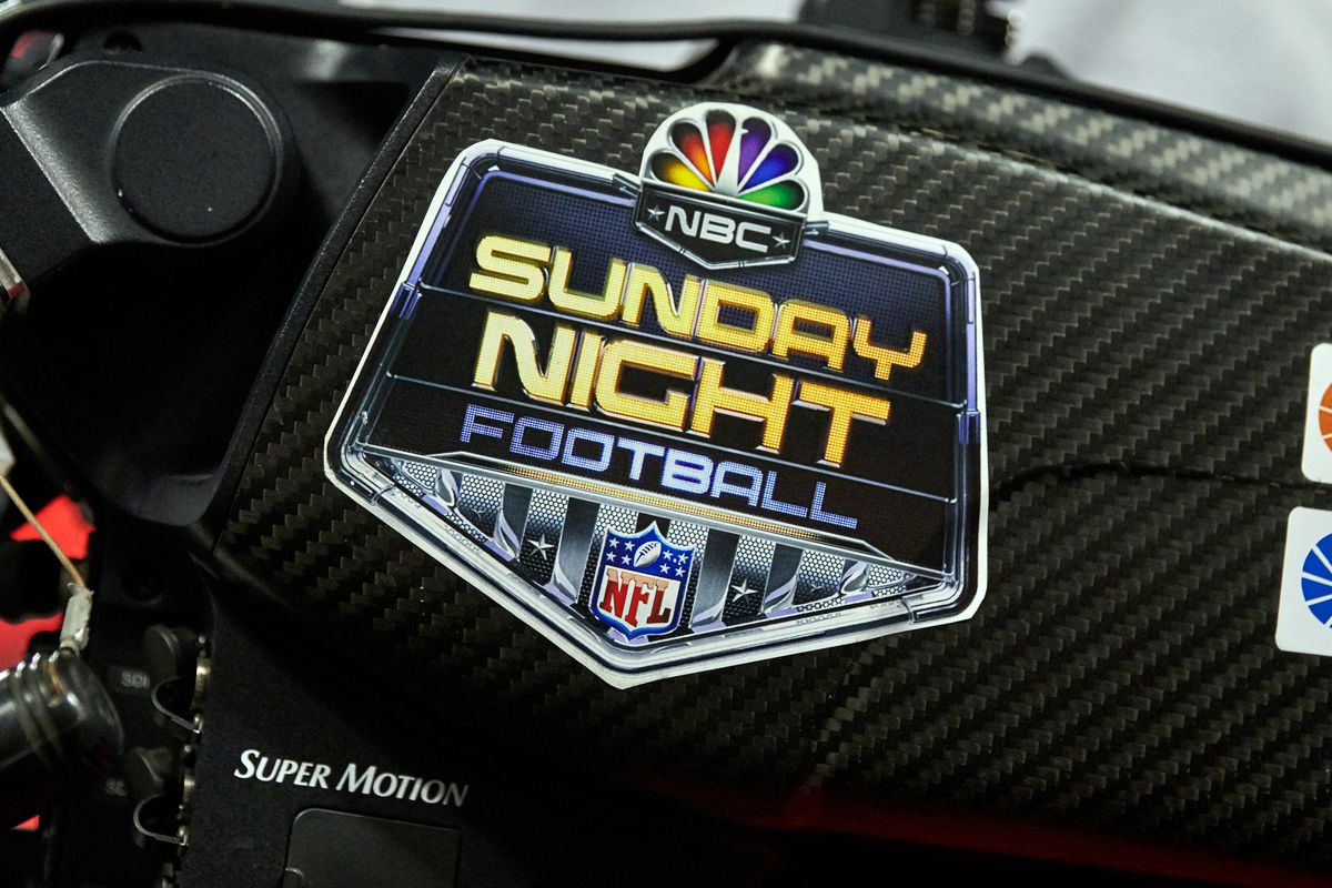 A detailed view of a NBC Sunday Night Football NFL logo sticker is seen on a field camera in action during a NFL game between the Chicago Bears and the Minnesota Vikings on November 18, 2018 at Soldier Field, in Chicago, Illinois.