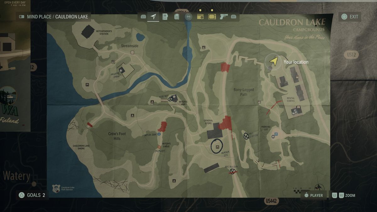 A map showing the location of a hidden key in Alan Wake 2