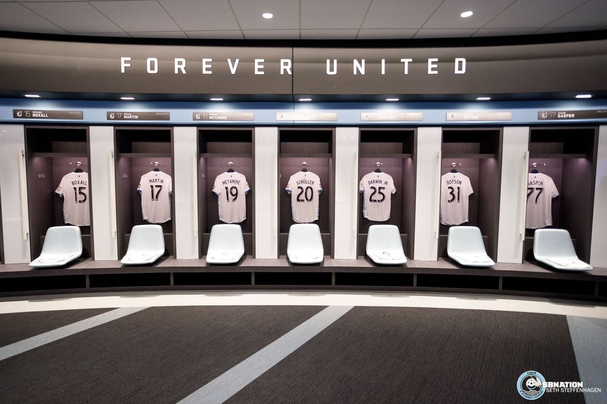 March 18, 2019 - Saint Paul, Minnesota, United States - Kits are on display in the Loons' locker room during the Allianz Field Scarf Raising Ceremony at Allianz Field. 

(Photo by Seth Steffenhagen/Steffenhagen Photography)