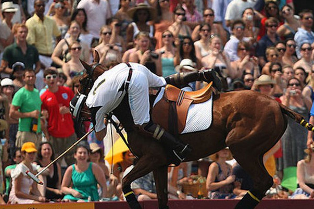 Oh, this can't end well. For the two guys in front, wearing t-shirts. <a href="http://vcseason.com/lapolo/style-tips.html">Read Cameron Silver's tips for polo style right here</a>. Image via <a href="http://luxlifela.onsugar.com/tag/Veuve-Clicquot-P