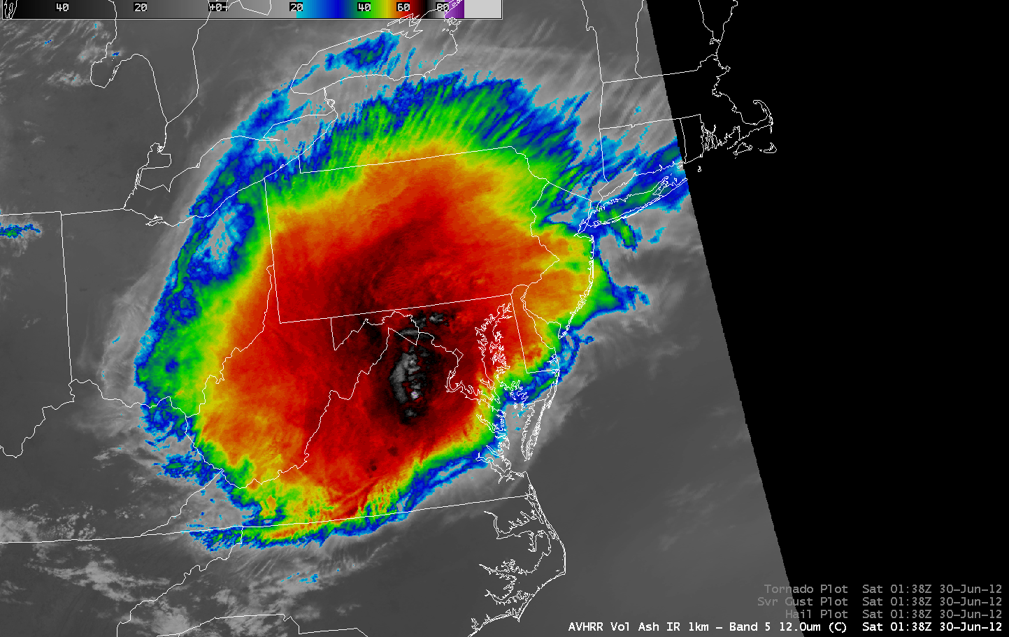 A derecho moving through the mid-Atlantic on June 30, 2012.