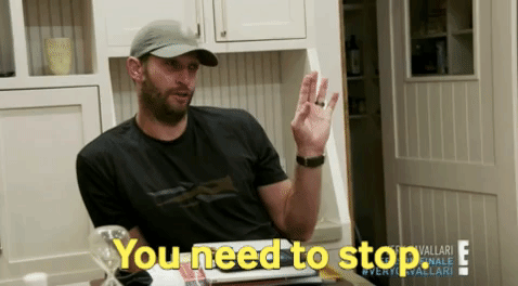 GIF of Jay Cutler holding up his right hand and saying, “You need to stop.”