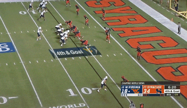 Syracuse defense stops Trevon Wesco at three yard line on 4th and Goal.