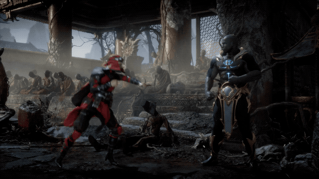 Mortal Kombat 11 - GIF of Geras using Rewind Time ability against Skarlet