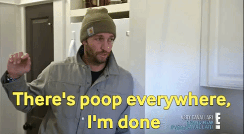 GIF of Jay Cutler waving and saying, “There’s poop everywhere, I’m done”