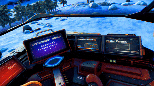 Two floating hands pilot a ship in No Man’s Sky Beyond VR