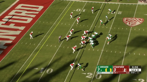 TE Jacob Breeland makes a nice catch in the endzone. Note that this is the exact same play as above, fake screen pass, Breeland fakes a block and runs a route to the endzone.