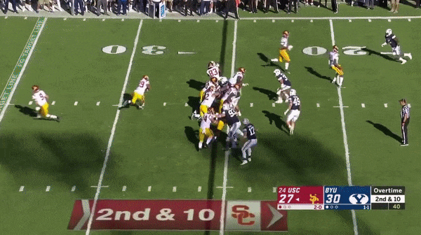 WR Tyler Vaughns with a late takedown after the play, right in front of the referee, with the game on the line in overtime. This wasn’t called a penalty simply because it was OT. Don’t worry, USC found a different way to lose.