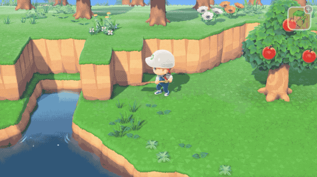Animated GIF of a villager building a new wall and breaking down a cliff in Animal Crossing: New Horizons