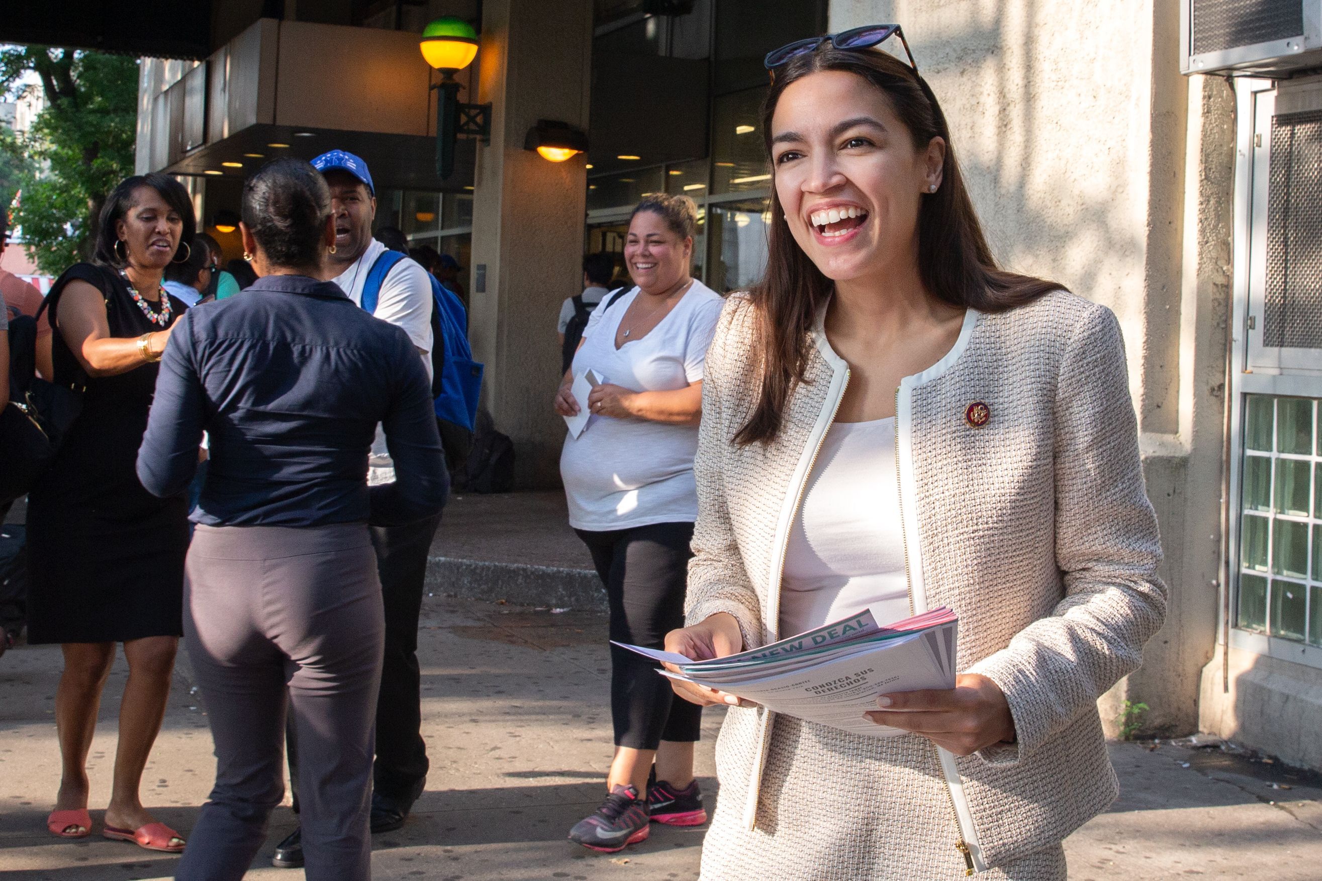 Rep. Alexandria Ocasio-Cortez greeted constituents at the Parkchester station in The Bronx, July 31, 2019.